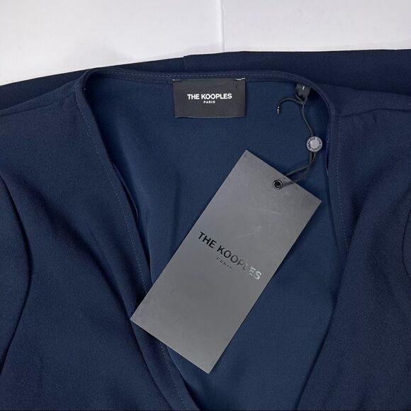 NEW The Kooples Daisy Bow Detail Crepe Navy Long Sleeve Mini Dress - Picture 9 of 12